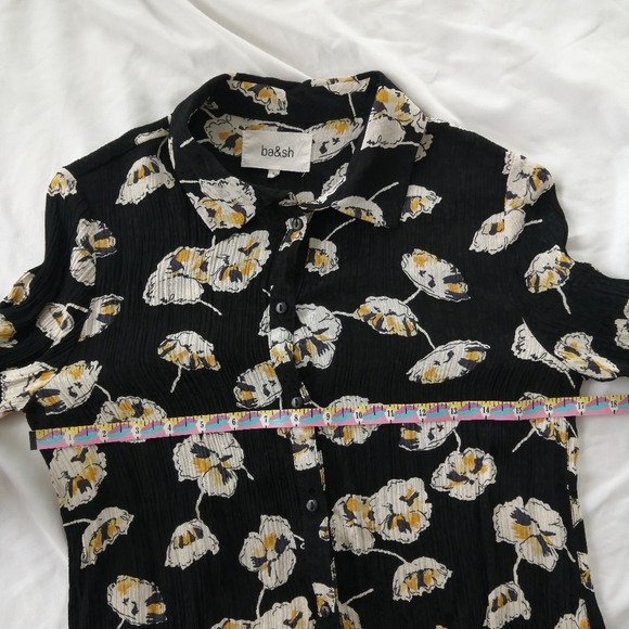 Ba&Sh Una Plisse Pleated Floral Button Up Black w Cream Yellow Flowers XS - Picture 10 of 16